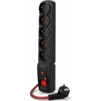 Přepěťová ochrana Acar F5 3m kabel, 5 zásuvek, přepěťová ochrana, max.proud 16A, černý