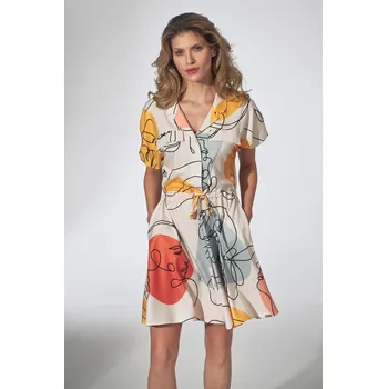 Dámské šaty Krémové dámské šaty se vzory M739 cream Velikost: S