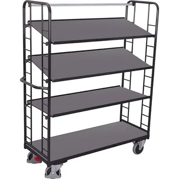 Plošinový vozík Etážový vozík VARIOfit se šikmými policemi, čtyři police, 1650 x 650 mm, nosnost 400 kg, barva antracit RAL7016 /deska šedá