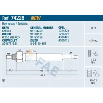 Zapalovací a žhavicí svíčka Žhavící svíčka FAE 74228