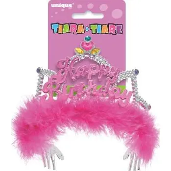 Party dekorace Stříbrná korunka HAPPY BIRTHDAY růžová