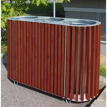 Venkovní odpadkový koš Odpadkový koš venkovní dřevěný na trideni odpadu, 3 x 50 litrů, teak