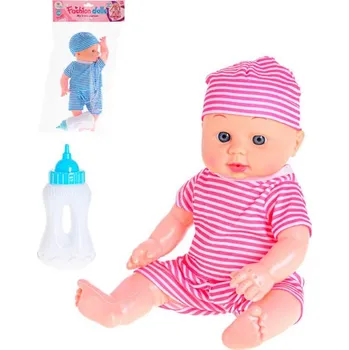 Panenka Panenka miminko 29cm pruhovaný obleček pije čůrá set s lahvičkou 2 barvy