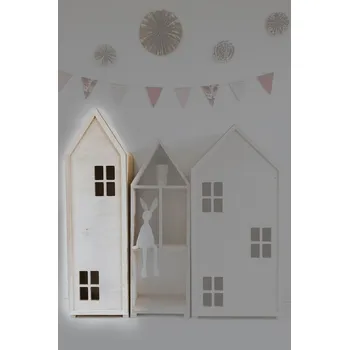 Dětská skříň Vingo Dětská policová skříň domeček, přírodní - 140 cm