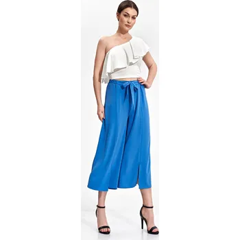 Dámské kalhoty Modré široké letní kalhoty s rozparky M860 Blue Velikost: M