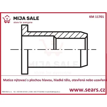 Matice M 5 - Matice nýtovací s plochou hlavou, hladké tělo, otevřená