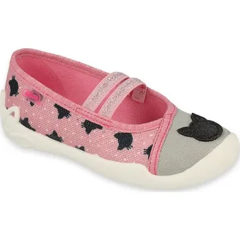 Dívčí bačkory Balerínky bačkory papuče Befado Blanca 116X301 blýskavě růžové s kočkami velikost: 28