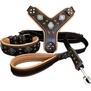 Obojek pro psa Postroj - Obojek - vodítko SET Bestia Collars "Aztec" hnědý Velikost: L