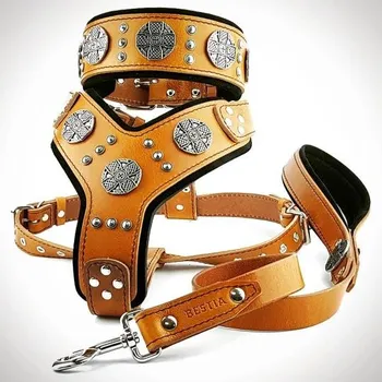 Obojek pro psa Postroj - Obojek - vodítko SET Bestia Collars "Maximus" hnědý Velikost: L