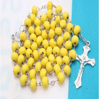 Náhrdelník Dřevěný růženec žlutý