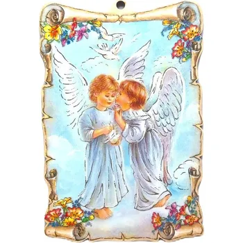 Vánoční dekorace Anděl s chlapcem (Obrázek na zavěšení)