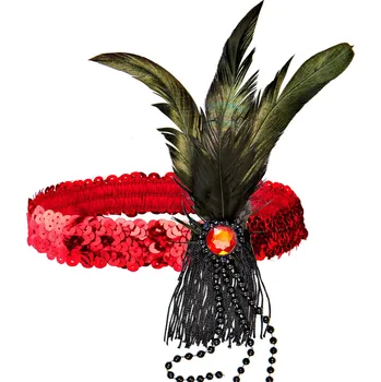 Karnevalový doplněk Flapper čelenka červená s peřím