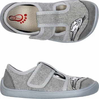 Chlapecké bačkory Bačkůrky plátěnky 3F 3BE3/2 bar3foot super flexi šedé s vlakem barefoot velikost: 25