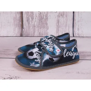 Chlapecká obuv Bačkůrky capáčky BAREFOOT EF 394 Popiel Champion petrolejové s fotbalovými míči velikost: 25