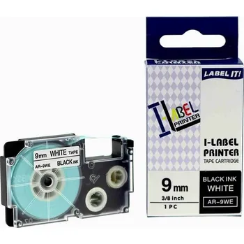 Pásek do tiskárny Casio XR-9GWE, 9mm x 5,5m černý tisk / bílý podklad, extr.adh. kompatibilní páska