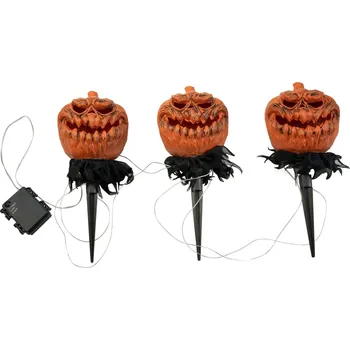 Party dekorace Europalms Halloweenské dýně s LED a zápichem, sada 3 ks, 39cm