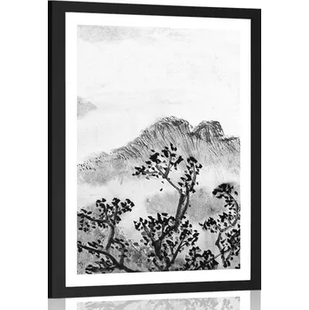 Plakát Dovido Plakát s paspartou tradiční čínská malba země v černobílém provedení