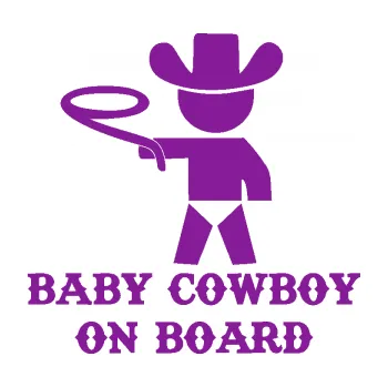 Polep vozidla SAMOLEPKA Baby cowboy on board levá (14 - fialová) NA AUTO, NÁLEPKA, FÓLIE, POLEP, TUNING, VLASTNÍ TEXT, TISK, AUTOSAMOLEPKY.cz, POLEPY, OBRÁZEK, LOGO, SAMOLEPKY