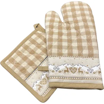 Chňapka Texicop s.r.o. Vánoční chňapka s podložkou - béžová varianta: béžové káro