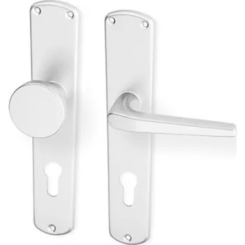 Dveřní kování AC-T SERVIS Dveřní klika MONTE přírodní hliník - hranaté štítové kování 90 mm Provedení štítu: Koule/klika - pravá