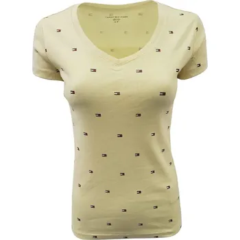 Dámské tričko Tommy Hilfiger dámské tričko v-neck Tommy flag yellow