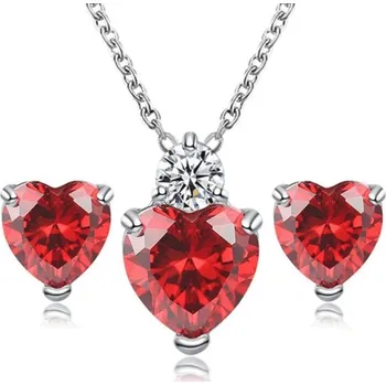 Souprava šperků Jewelry Set -náhrdelník + náušnice ve tvaru srdce - Krvavě rudý