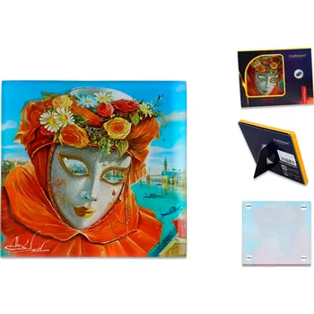 Carmani® Carmani - Skleněné prostírání pod hrnek, A. Levin, Benátská maska ​​II v dárkovém balení - 10,5*10,5 cm