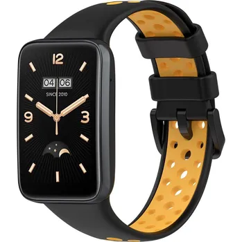 Příslušenství k chytrým hodinkám eses Silikonový řemínek dírkovaný pro Xiaomi Smart Band 7 Pro - Černo žlutý