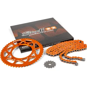 Řetězová sada 14x53 - 420 Stage6 alu CNC oranžová Derbi DRD Pro