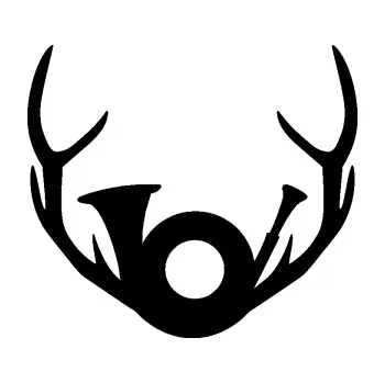 Samolepící dekorace SAMOLEPKA Myslivost 001 levá parohy a lesní roh (01 - černá) NA AUTO, NÁLEPKA, FÓLIE, POLEP, TUNING, VLASTNÍ TEXT, TISK, AUTOSAMOLEPKY.cz, POLEPY, OBRÁZEK, LOGO, SAMOLEPKY