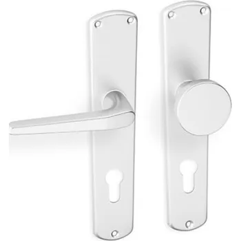 Dveřní kování AC-T SERVIS Dveřní klika MONTE přírodní hliník - hranaté štítové kování 72 mm Provedení štítu: Koule/klika - levá