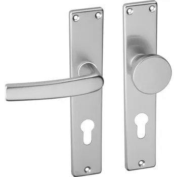 Dveřní kování AC-T SERVIS Dveřní klika LARA efekt nerez - hranaté štítové kování 90 mm Provedení štítu: Koule/klika - pravá