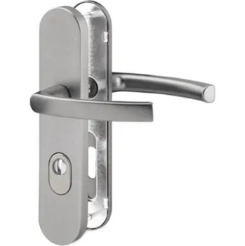 Dveřní kování AC-T SERVIS Bezpečnostní klika VIKING PLUS efekt nerez - oválné štítové kování 90 mm Provedení štítu: PZ - fabkový klíč