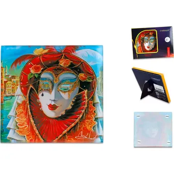 Carmani® Carmani - Skleněné prostírání pod hrnek, A. Levin, Benátská maska ​​IV v dárkovém balení - 10,5*10,5 cm