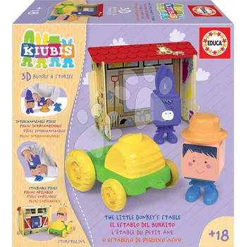 Skládačka Kiubis 3D Blocks & Stories The Little Donkey´s stable Educa 2 figurky s traktorem a stájí od 24 měsíců