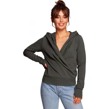 Dámský svetr B246 Zavinovací svetr s kapucí - vojensky zelený EU S