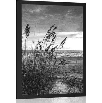 Plakát Dovido Plakát západ slunce na pláži v černobílém provedení