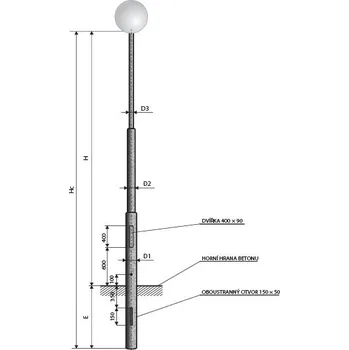 Venkovní osvětlení K 4 Praha stožár sadový, bezpaticový, třístupňový (D-šroub) AMAKO 0604013360D