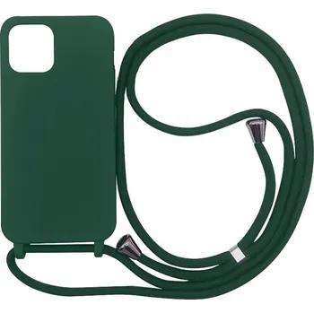 Pouzdro na mobilní telefon Gumový ochranný kryt se šňůrkou na krk pro Apple iPhone X/XS - tmavě zelený