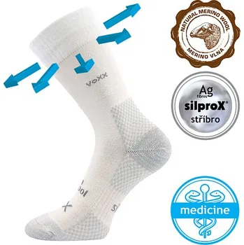 Pánské ponožky VOXX Ponožky medicine vlněné MENKAR s jemným lemem a stříbrem BÍLÉ 35-38 119216