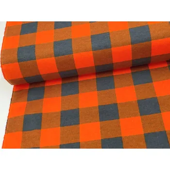 Mirtex Látka FLANEL 165/K7 Kostky velké oranžovo-šedé šíře 150cm Zbytková metráž