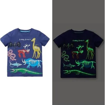 Dívčí tričko Čína Chlapecké tričko svítící ve tmě - s dinosaury / mořskými živočichy / zvířaty Barva: modrá, divoká zvířata, Velikost: 7T