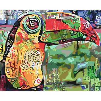 Malování podle čísel - Barevný tukan Velikost: 40x50cm, Rámování: Pouze srolované plátno