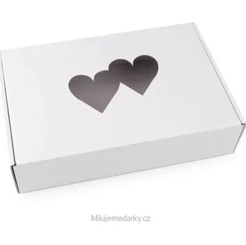 Dárková krabička Menší bílá dárková krabička se srdíčky, 10 ks