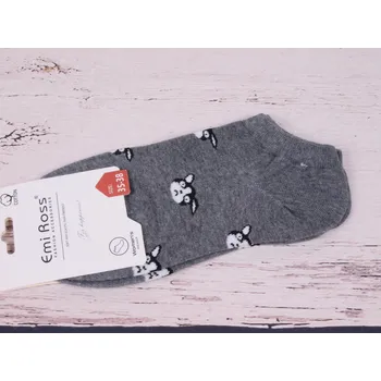 Dámské ponožky Ponožky Emi Ross nízké kotníkové tm.šedé s pejsky velikosti ponožek: 23-25 (EUR vel. 35-38)