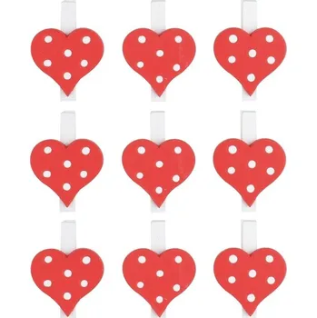 Vánoční dekorace Srdíčko dřevěné na kolíčku 3 cm 9 ks červené