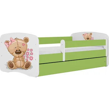 Dětská postel Dětská postel Babydreams méďa s kytičkami zelená, varianta 70x140, se šuplíky, s matrací