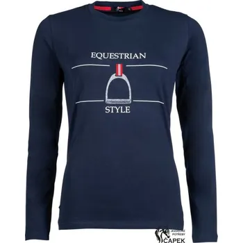 Tričko HKM -EQUINE SPORTS LONG- - Tm. modrá - XL