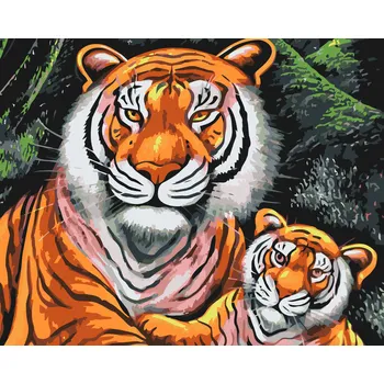Malování podle čísel - Tygří rodina Velikost: 40x50cm, Rámování: Pouze srolované plátno