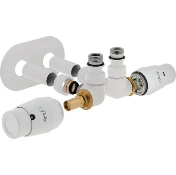 rozdělovač topení Vario Term Multifunkční kompletní sada ventil Vision RTL Plus, středové připojení Barva: Bílá (RAL 9003), Provedení: Levé, Svěrné spojky: 2x PEX-AL-PEX 16x2 mm